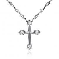 Brass Necklace with Cubic Zirconia Cross plated fashion jewelry & for woman & with cubic zirconia silver color 21*15*450+50mm Sold By Strand