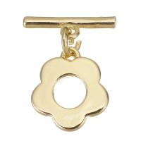 Brass Toggle Clasp, Flower, gold color plated, 15x4.5x2mm,12x13.5x1.5mm, 20PCs/Lot, Sold By Lot