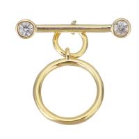 Brass Toggle Clasp, Round, gold color plated, micro pave cubic zirconia, 16x3x3.5mm,10x11x1.5mm, 20PCs/Lot, Sold By Lot
