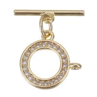 Brass Toggle Clasp, Round, gold color plated, micro pave cubic zirconia, 15x3.5x1.5mm,12.5x12.5x1.5mm, Hole:Approx 1mm, 20PCs/Lot, Sold By Lot