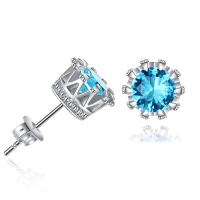 Brass Stud Earring, with Cubic Zirconia, Crown, plated, fashion jewelry & for woman & with cubic zirconia, more colors for choice, 6*9.5*18.5mm, Sold By Pair