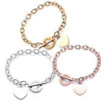 Bijoux bracelet en acier inoxydable, coeur, Placage, bijoux de mode & pour femme, plus de couleurs à choisir, 185mm, Vendu par brin