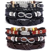 Cowhide Bracelet, Faux Leather, with waxed cord, plated, Adjustable & three pieces & fashion jewelry & Unisex, more colors for choice, 60mm, Sold By Set