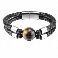 Gemstone Bracelets, with PU Leather & 316L Stainless Steel, plated, dyed & different materials for choice & Unisex, black, 16mm, Sold Per Approx 8.26 Inch Strand