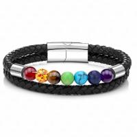 Mixed Gemstone 7 Chakra Gemstone Yoga Beaded with PU Leather Bracelets Stainless Steel Clasp Double Layer & Unisex polished 8mm Sold per Approx 8.26 Inch  Strand