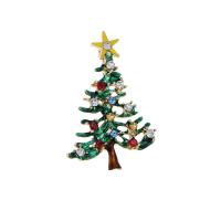 Weihnachten Broschen, Zinklegierung, goldfarben plattiert, für Frau & mit Strass, grün, frei von Nickel, Blei & Kadmium, 31x47mm, 2PCs/Tasche, verkauft von Tasche