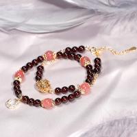 Natural Garnet Bracelet Quartz with Garnet & Brass Round plated fashion jewelry & for woman 150+40mm Sold By Strand