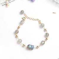 Moonstone bracelet, avec laiton, Rond, Placage, bijoux de mode & pour femme, gris, 190mm, Vendu par brin