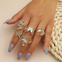 Zinc Alloy Ring Set finger ring Butterfly plated 5 pieces & fashion jewelry & for woman & with rhinestone golden Sold By Set