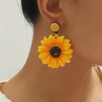 Resin Earring Sunflower plated fashion jewelry & for woman yellow Sold By Pair