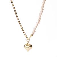 925 Sterling Silver Necklaces with Freshwater Pearl Heart gold color plated for woman Sold Per Approx 16.14 Inch Strand
