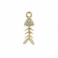 Cubic Zirconia Micro Pave Brass Pendant Fish Bone gold color plated DIY & micro pave cubic zirconia & for woman nickel lead & cadmium free Sold By Bag