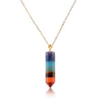 Natural Gemstone Necklace Brass with Natural Stone & Quartz Bullet plated fashion jewelry & for woman 450*45mm Sold By Strand