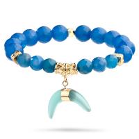 Agate smykker armbånd, Runde, ovntørrende lak, mode smykker & Unisex & facetteret, blå, 190*10*8*25mm, Solgt af Strand