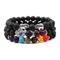 Natural Black Lava & Mixed Gemstone Bracelets with Evil Eye Hamsa Charms Round polished fashion jewelry & Unisex 180*85mm Sold By Strand