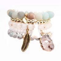 Matte Amazonite & Natural Gemstone Bracelets Natural Stone with Druzy Agate & Brass Charmss Round plated 4 pieces & fashion jewelry & for woman 170*10mm Sold By Set