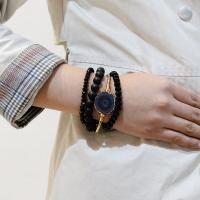 Gemstone Armbånd, Natursten, med Messing, Donut, ovntørrende lak, 4 stykker & mode smykker & for kvinde, sort, 180*6mm, Solgt af sæt