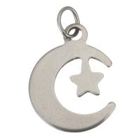 Stainless Steel Pendants, Moon and Star, plated, 13x17x0.50mm, Hole:Approx 3.5mm, 50PCs/Lot, Sold By Lot