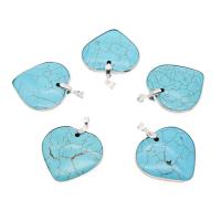 Turquoise Pendant, Heart, plated, DIY, blue, 42*36*7mm, 10PCs/Bag, Sold By Bag