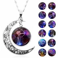 Time Gem Jewelry Necklace, Tibetan Style, 12 Signs of the Zodiac, plated, fashion jewelry & Unisex, more colors for choice, 29*36*450+50mm, Sold By Strand