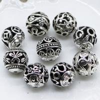 Zinklegierung hohle Perlen, rund, plattiert, DIY & verschiedene Stile für Wahl, Silberfarbe, 14mm, verkauft von PC
