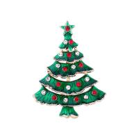 Weihnachten Broschen, Zinklegierung, goldfarben plattiert, für Frau & mit Strass, grün, frei von Nickel, Blei & Kadmium, 33x44mm, verkauft von PC