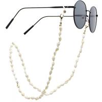 metal Cadena de gafas, con Nácar, chapado, anti-skidding & patrón de diseño de vidrio & unisexo, dorado, 660mm, Vendido por Set