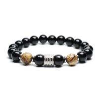 Men Bracelet, Stainless Steel, with Gemstone & Black Stone, plated, different materials for choice & for man, 10mm, Length:Approx 7.4 Inch, 10Strands/Lot, Sold By Lot