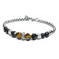 Men Bracelet Stainless Steel with Gemstone plated & for man & faceted 8mm 6mm 4mm Length Approx 8.2 Inch Sold By Lot