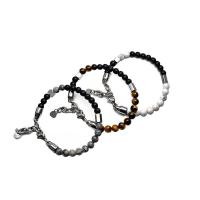 Men Bracelet, Stainless Steel, with Gemstone, different materials for choice & for man, 6mm, Length:Approx 8.2-8.6 Inch, 10Strands/Lot, Sold By Lot