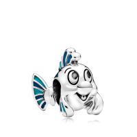 Zinc Alloy European Beads Fish silver color plated DIY blue nickel lead & cadmium free Sold By Bag
