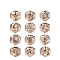 Tibetan Style Large Hole Bead, rose gold color plated, Zodiac symbols jewelry & DIY & with rhinestone, more colors for choice, nickel, lead & cadmium free, 11x11mm, 30PCs/Bag, Sold By Bag