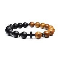 Natural Wooden Beads & Abrazine Stone Bracelets with Cross Charms & for man 10mm Approx 7.4 Inch Sold By Lot