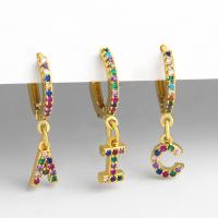 Huggie Hoop Drop Earring, Brass, Alphabet Letter, 18K gold plated, different color and pattern for choice & fashion jewelry & with letter pattern & for woman, more colors for choice, 24*6mm, Sold By PC