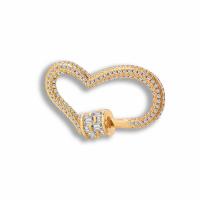Brass Carabiner Key Ring, with Cubic Zirconia, Heart, plated, fashion jewelry & micro pave cubic zirconia & for woman, more colors for choice, 19*11*0.7mm, Sold By PC