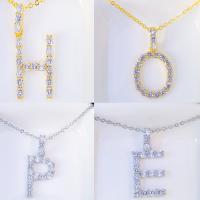 Cubic Zircon Micro Pave Brass Necklace Alphabet Letter plated fashion jewelry & micro pave cubic zirconia Sold By Strand