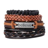 Men Bracelet, bracelet, PU Leather, with Tibetan Style, plated, 4 pieces & fashion jewelry & for man, 60mm, Sold By Strand