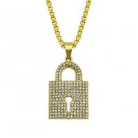 Men Necklace, Alloy, Lock, fashion jewelry & with rhinestone, gold, 0.3cmX75cm, Sold By Strand