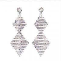 Zinc Alloy Drop Earrings with Rhinestone silver color plated for woman nickel lead & cadmium free Sold By Pair