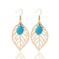 Tibetan Style Drop Earrings, gold color plated, for woman, blue, nickel, lead & cadmium free, 25x63mm, Sold By Pair