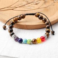 Natural Tiger Eye Stone & Mixed Gemstone Braided Bracelets Natural Stone Round polished fashion jewelry & for woman multi-colored 8mm Sold By Strand