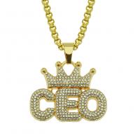 Collar de Aleación de Zinc, con fundición, chapado en color dorado, unisexo & con diamantes de imitación, libre de níquel, plomo & cadmio, 47x38mm, Vendido para 30 Inch Sarta
