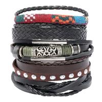 PU Leather Cord Bracelets with Cowhide & Zinc Alloy plated 5 pieces & fashion jewelry & Unisex 60mm Sold By PC