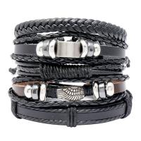 Men Bracelet, Faux Leather, with Tibetan Style, plated, 5 pieces & fashion jewelry & Unisex, black, 60mm, Sold By PC