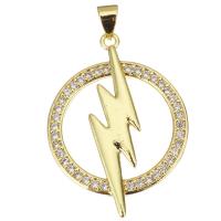 Cubic Zirconia Micro Pave Brass Pendant, Lightning Symbol, plated, fashion jewelry & DIY & for woman & with cubic zirconia, golden, nickel, lead & cadmium free, 25x34x2mm, Hole:Approx 3.5mm, 10PCs/Lot, Sold By Lot
