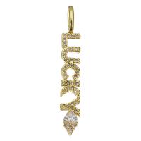 Cubic Zirconia Micro Pave Brass Pendant, Alphabet Letter, plated, fashion jewelry & DIY & for woman & with cubic zirconia, golden, nickel, lead & cadmium free, 5x36x6mm, Hole:Approx 3.5x5mmmm, 10PCs/Lot, Sold By Lot
