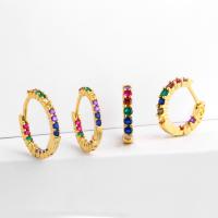 Messing Huggie Hoop Ohrringe, mit kubischer Zirkonia, Kreisring, plattiert, Modeschmuck & Micro pave Zirkonia & für Frau, goldfarben, verkauft von Paar