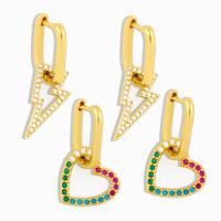 Huggie Hoop Drop Earring Brass plated fashion jewelry & micro pave cubic zirconia & for woman golden 28*16mm Sold By Pair