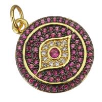 Cubic Zirconia Micro Pave Brass Pendant, Round, plated, fashion jewelry & DIY & for woman & with cubic zirconia, more colors for choice, nickel, lead & cadmium free, 15.50x18x2mm, Hole:Approx 3.5mm, 10Strand/PC, Sold By PC