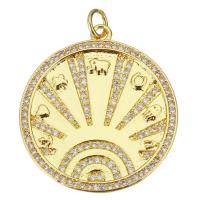 Cubic Zirconia Micro Pave Brass Pendant, Round, plated, fashion jewelry & DIY & for woman & with cubic zirconia, golden, nickel, lead & cadmium free, 26x29x2mm, Hole:Approx 3mm, 10PCs/PC, Sold By PC